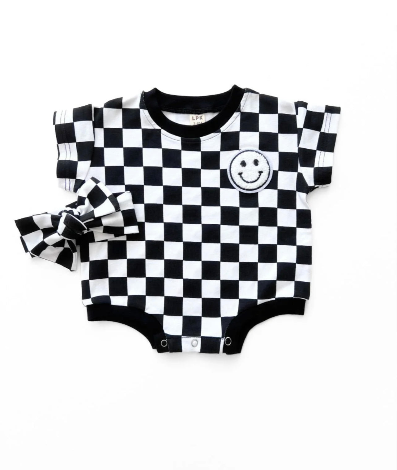 Checkered smiley | bubble romper