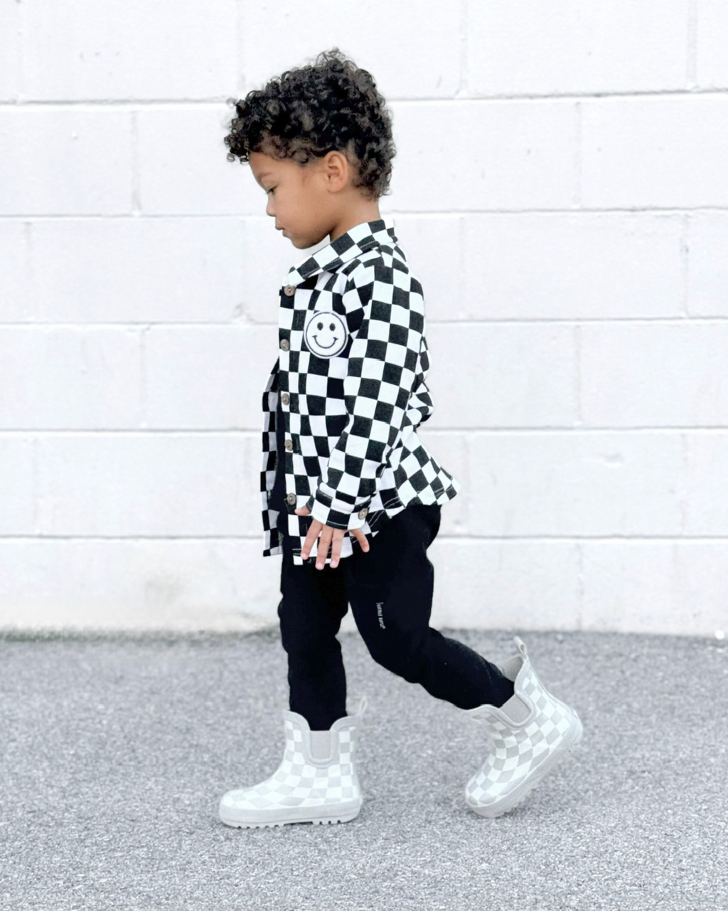 Cotton Shacket | Smiley Checkered Black
