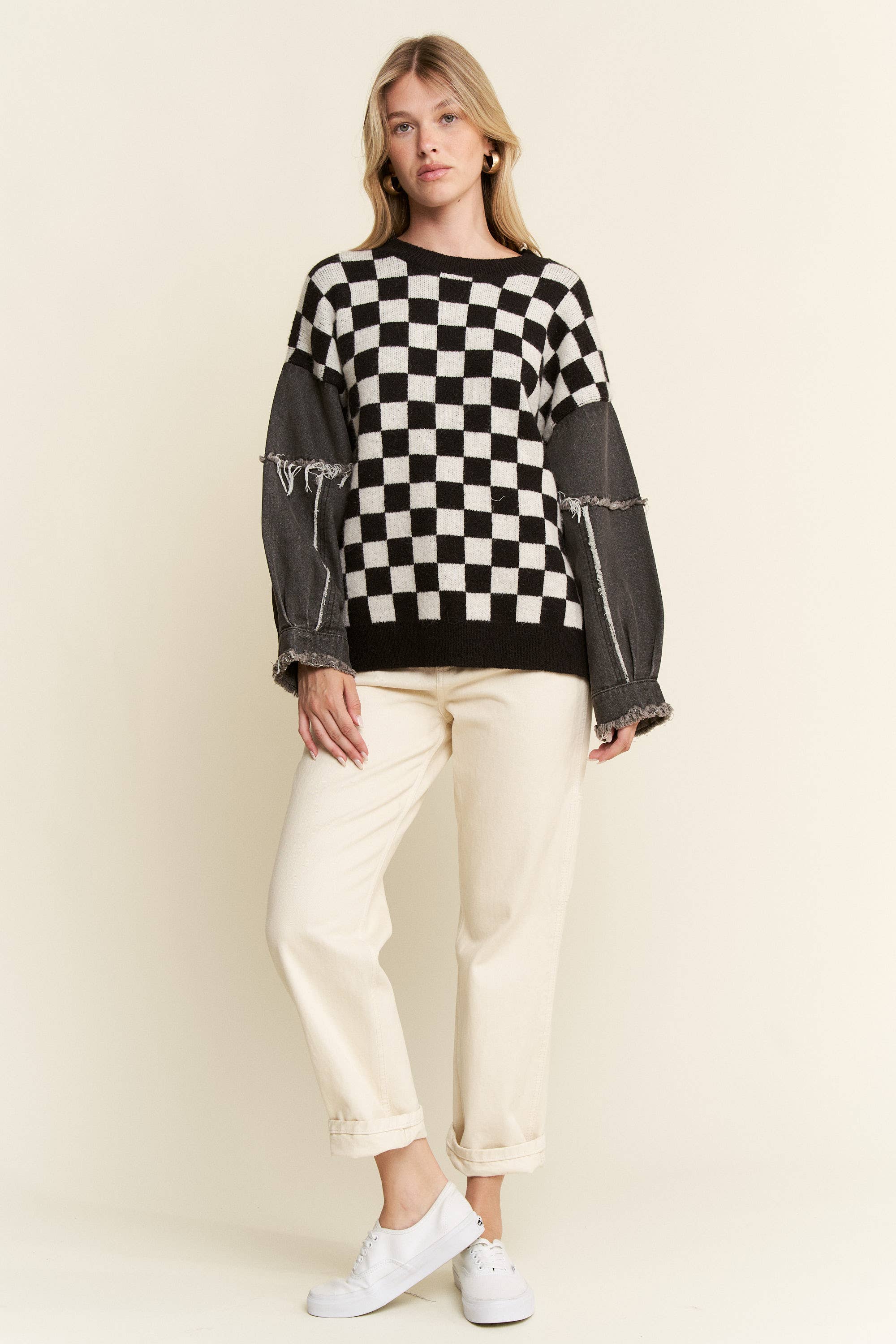 Check & denim sweater