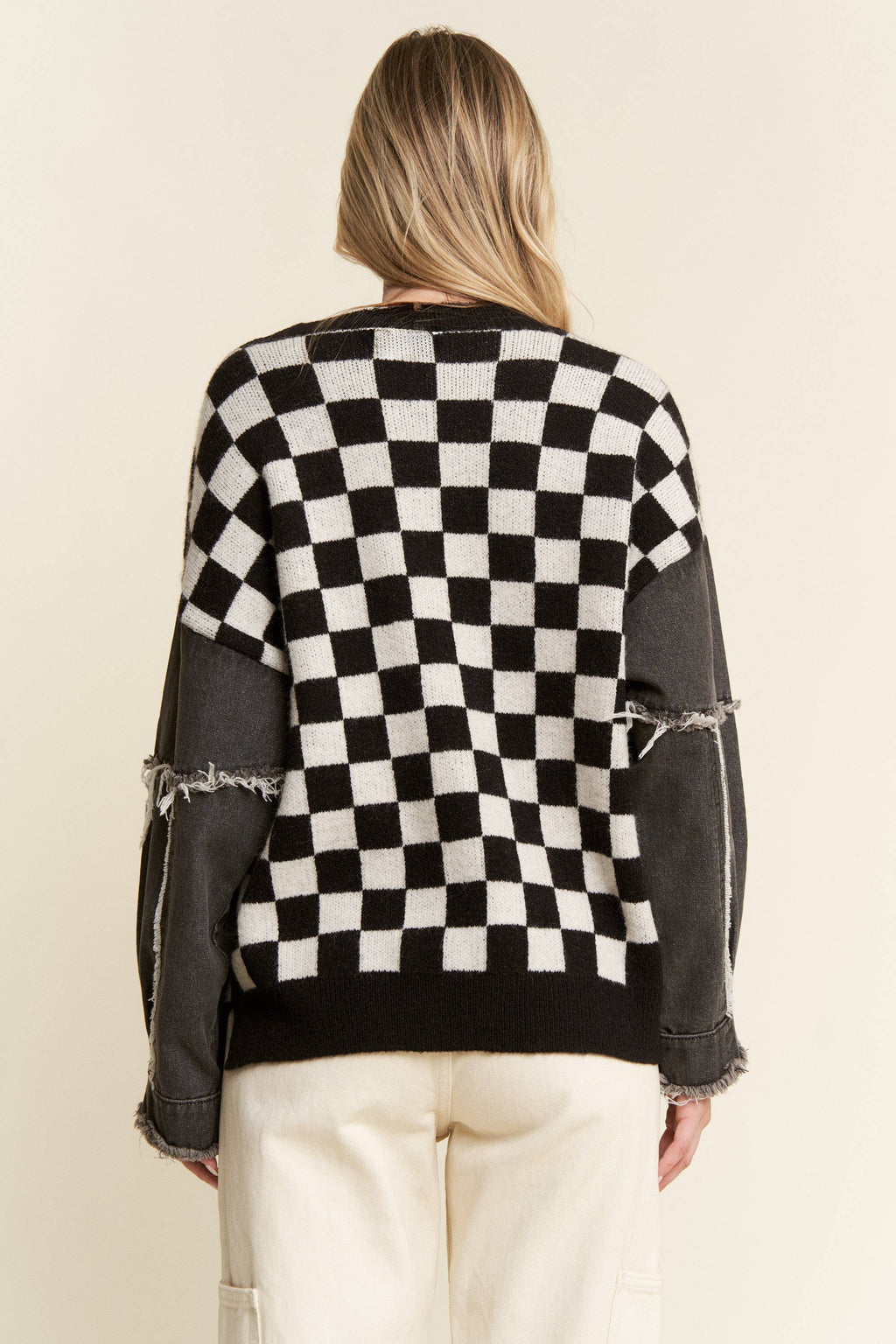 Check & denim sweater