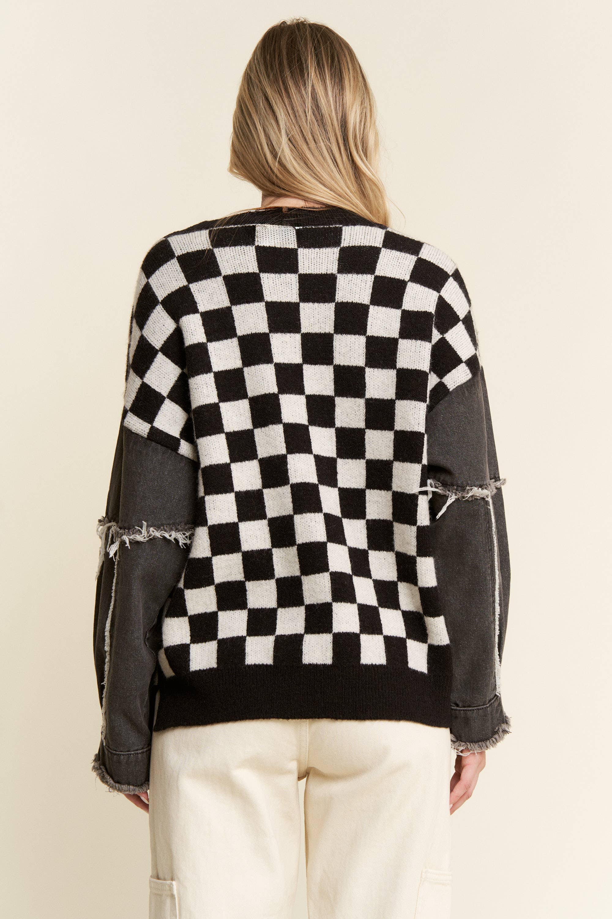 Check & denim sweater