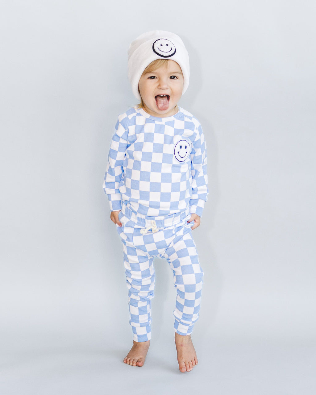 Checkered Smiley Lounge Set | Blue
