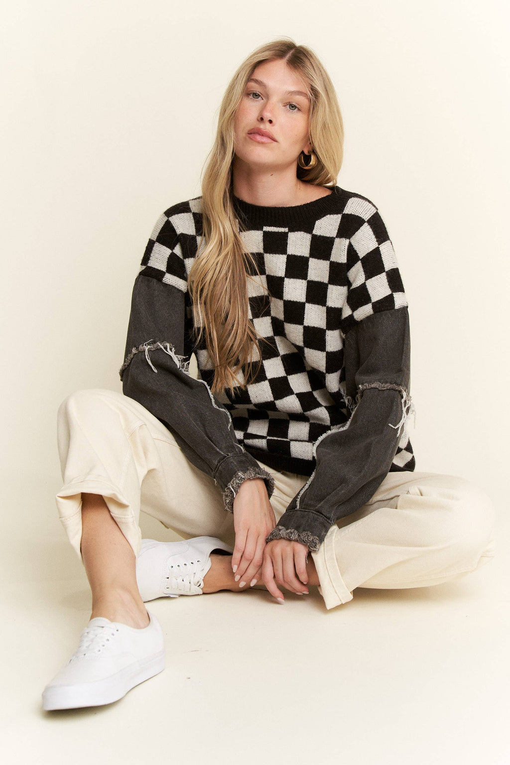 Check & denim sweater