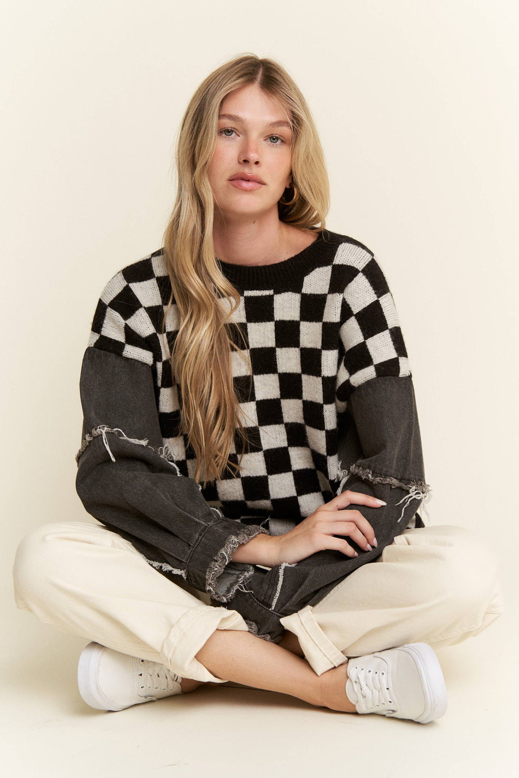 Check & denim sweater