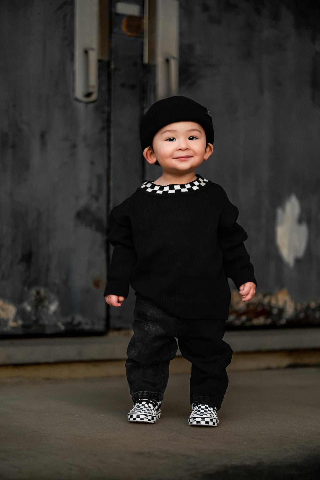Check collar sweater