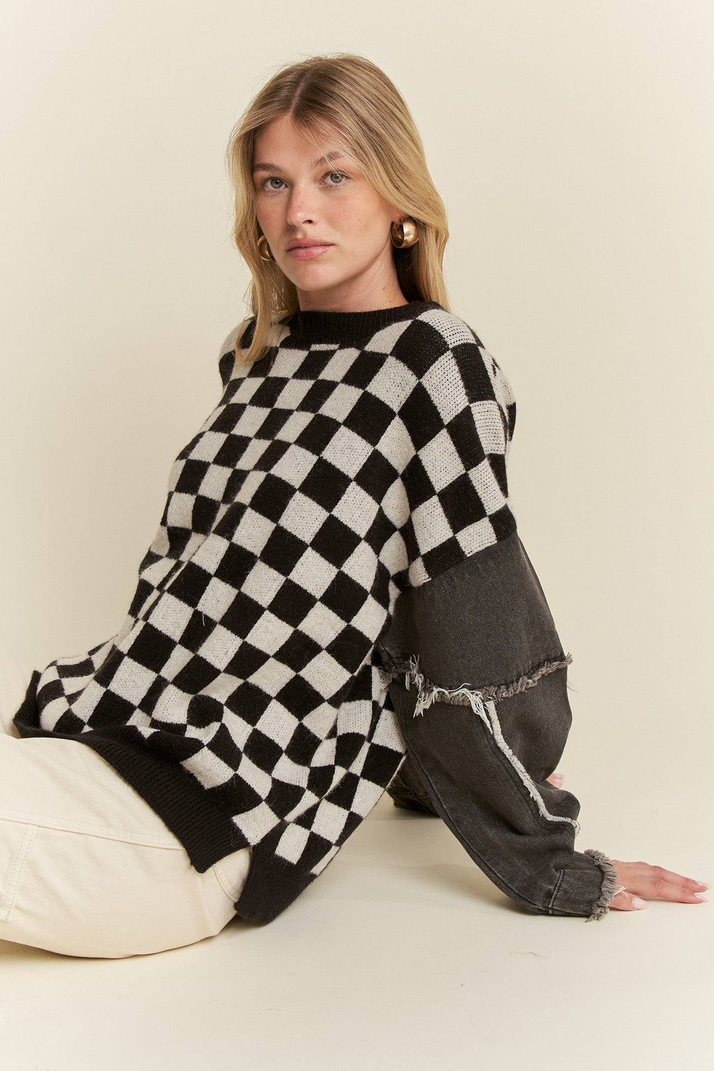 Check & denim sweater