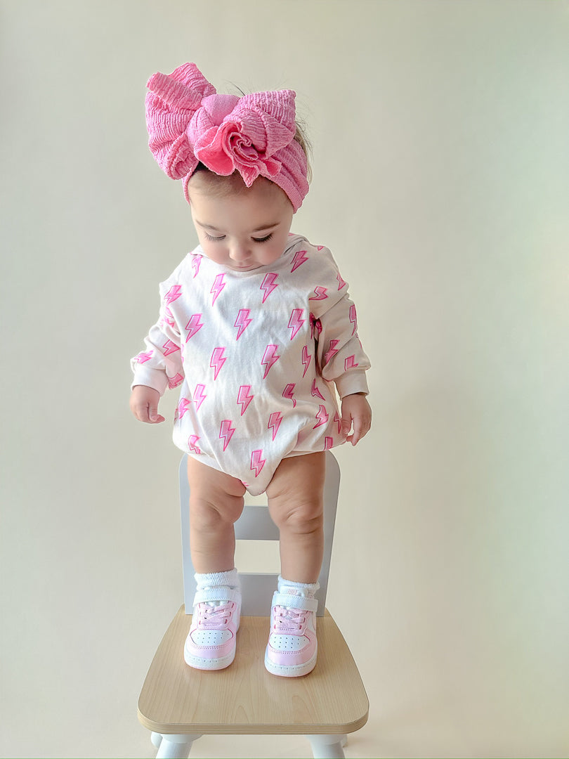 Hooded Bubble Romper | Pink Bolts