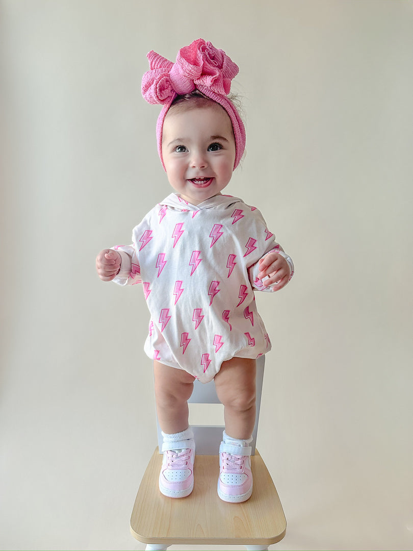 Hooded Bubble Romper | Pink Bolts