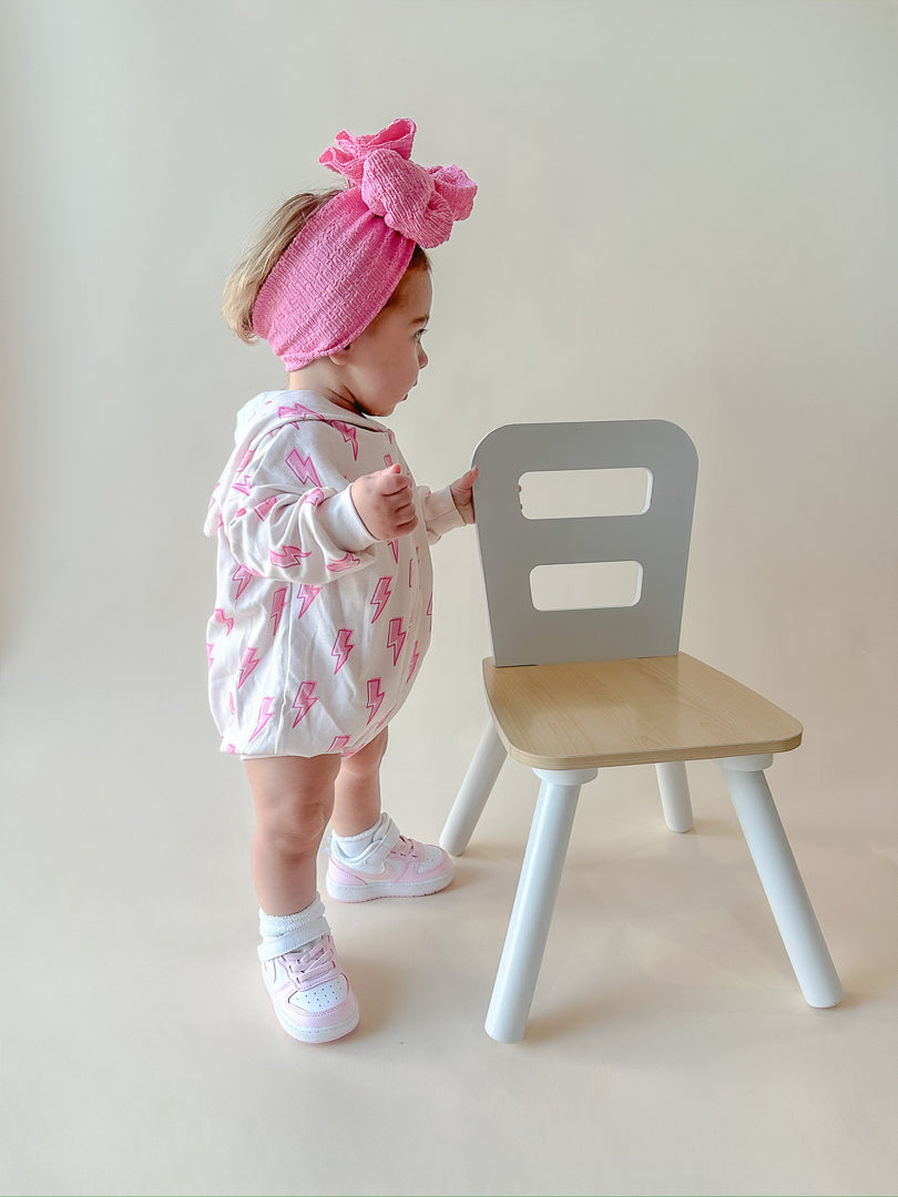 Hooded Bubble Romper | Pink Bolts