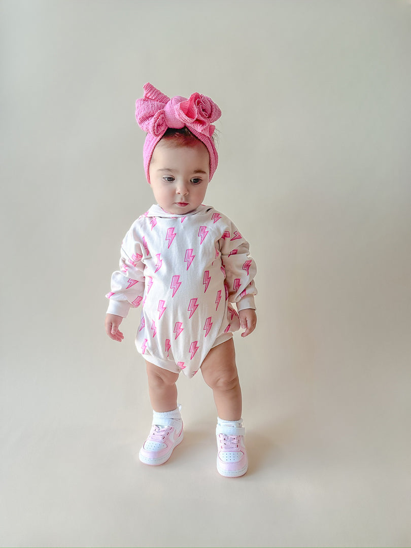 Hooded Bubble Romper | Pink Bolts
