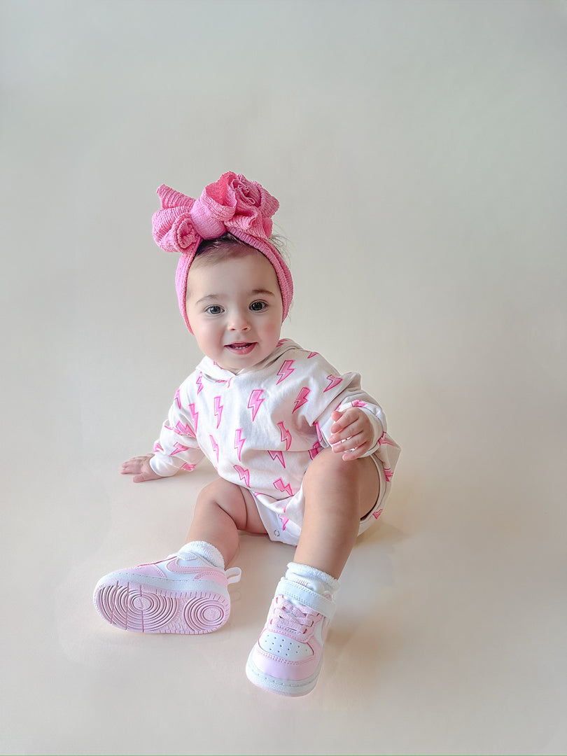 Hooded Bubble Romper | Pink Bolts