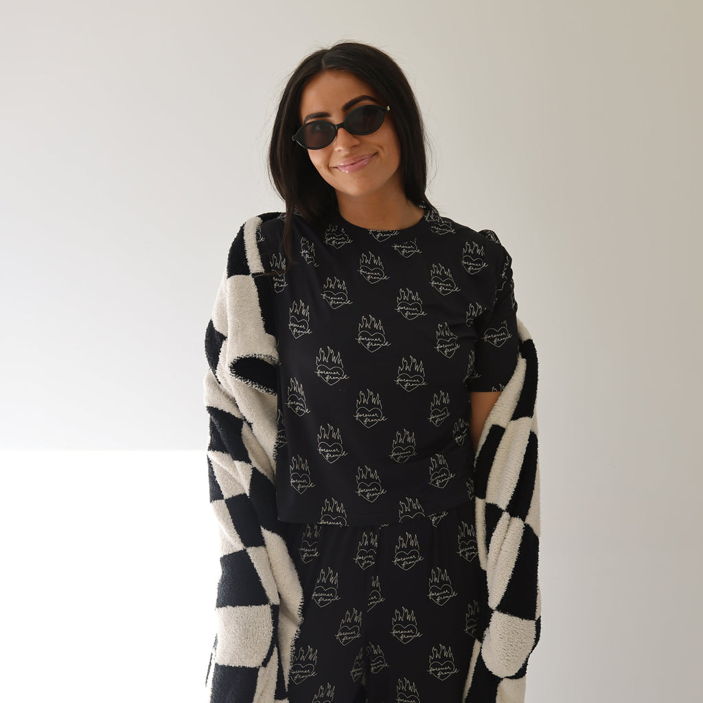 Women's Boxy Tee Lounge Set | Flaming Hearts