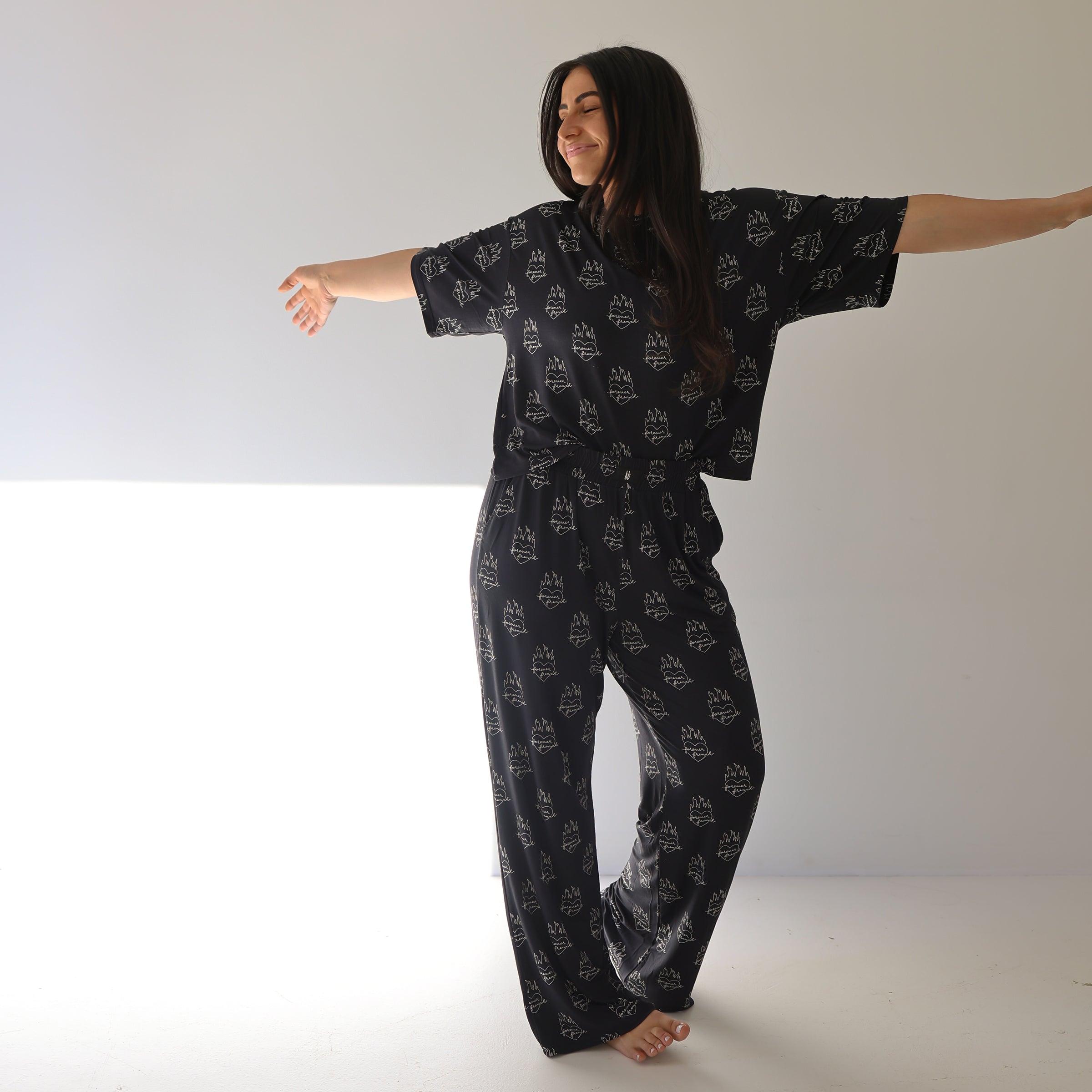 Women's Boxy Tee Lounge Set | Flaming Hearts