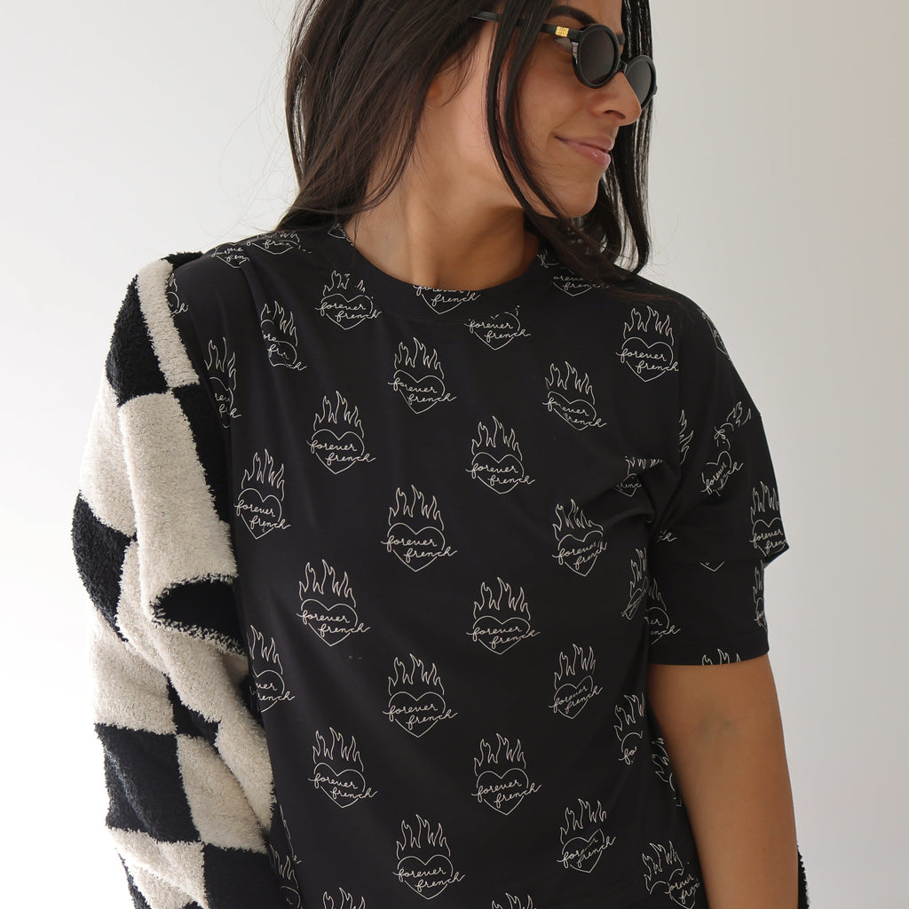 Women's Boxy Tee Lounge Set | Flaming Hearts